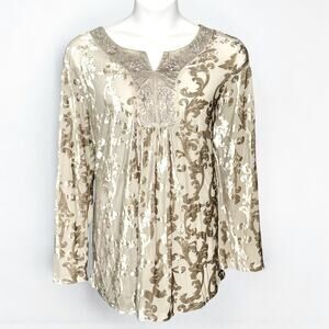 Indigo Soul Burnout Velvet Tunic Top Plus 3XL NWT Champagne Gray Boho Party Glam